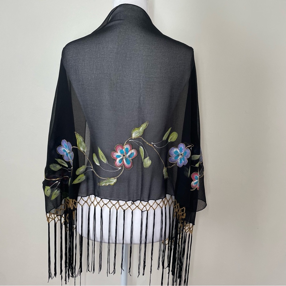 Kaila Black Shawl with Floral Embroidery